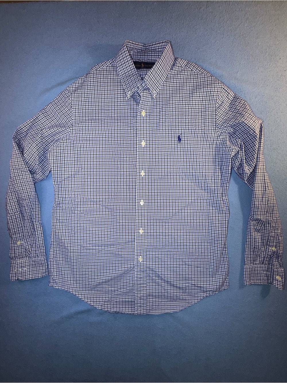 Ralph Lauren Blue and White Gingham Button-Down Shirt